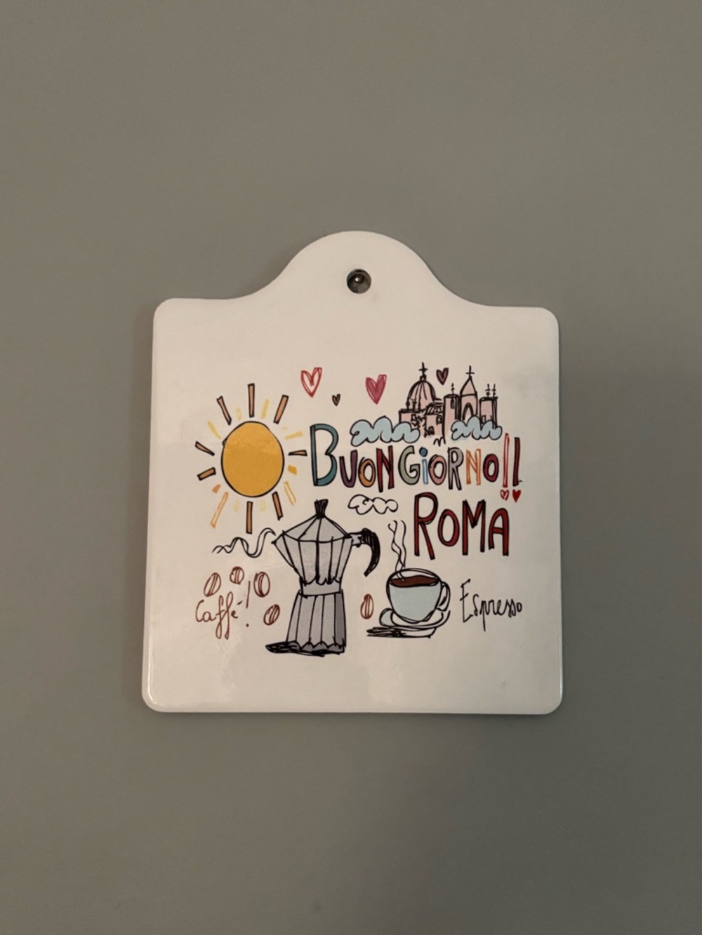 Buon Giorno Roma porcelain & cork trivet from Italy - Brand New!